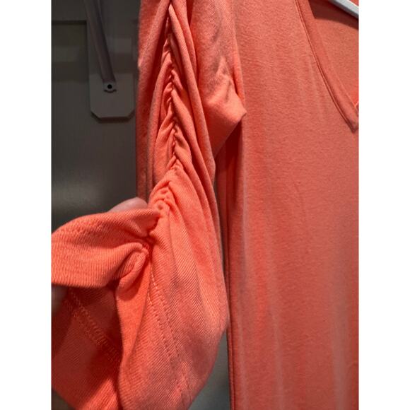 Barbara Lesser Women's Blouse Ruched Sleeve Coral Size Medium - Picture 4 of 8